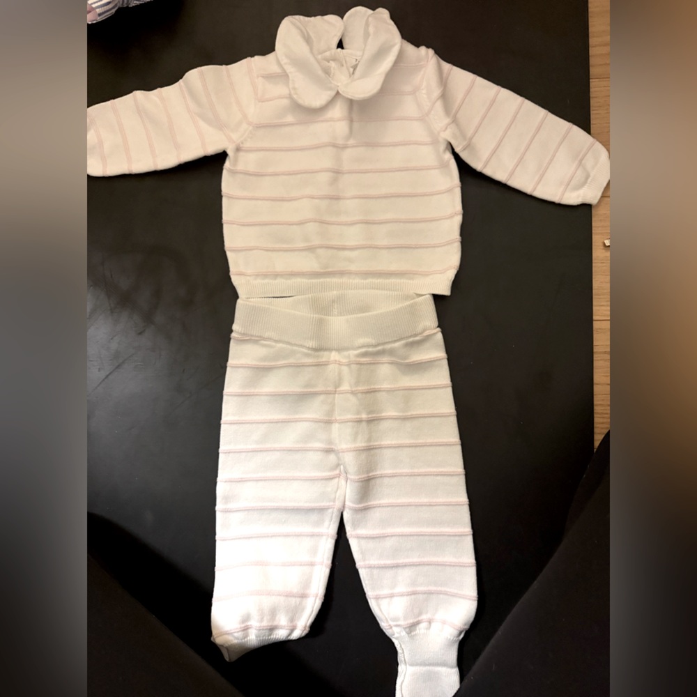 Janie & Jack  - BABY STRIPED COLLARED MATCHING SET - pink & white - 6-12 mo